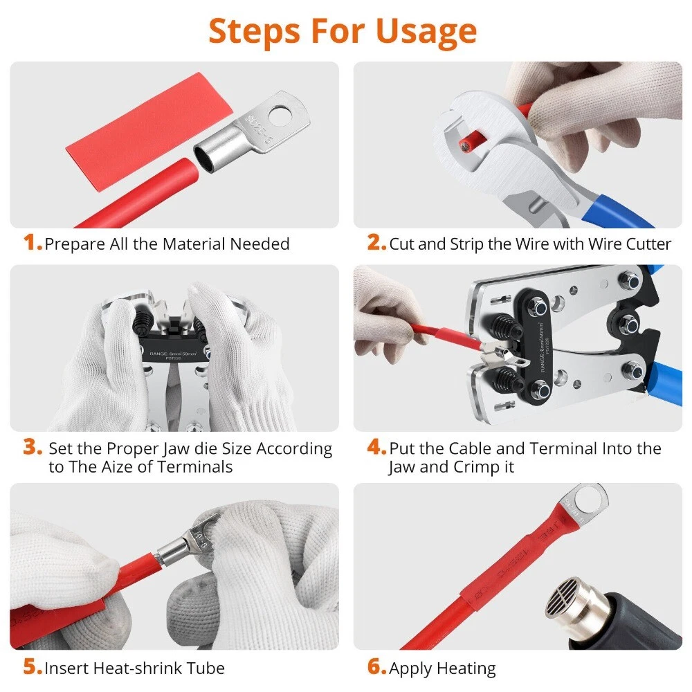 Cable Lug Crimping Tool 6-50mm² Wire Plug Crimper Battery Terminal Connector Kit