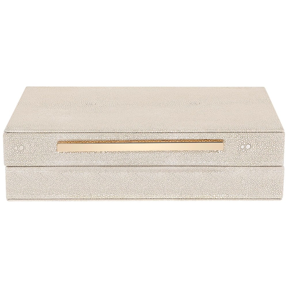 Ivory Shagreen Decorative Box Faux Leather Keepsake Case Memory Storage Boxes...