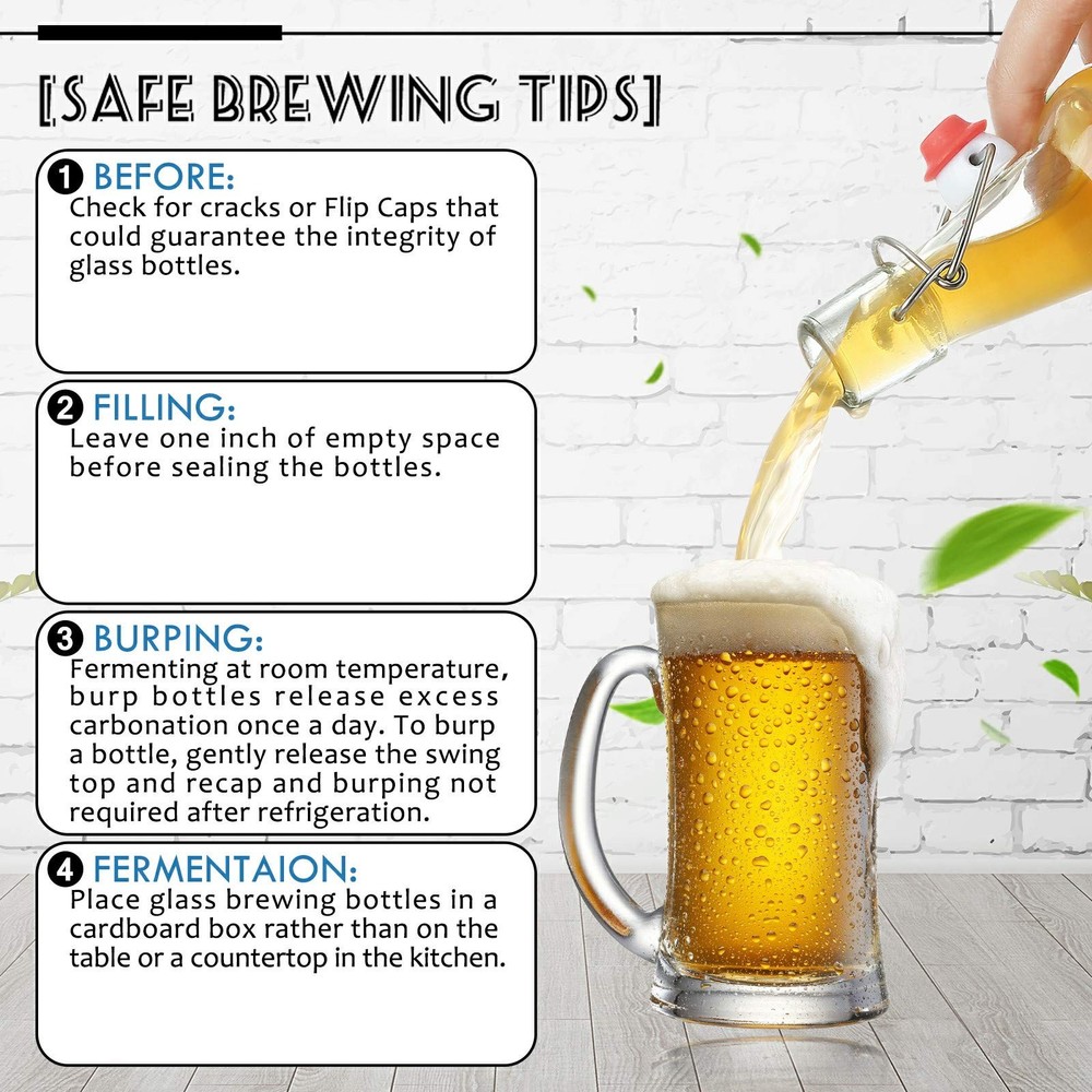 YEBODA Clear Glass Beer Bottles for Home Brewing with Easy Wire Swing Cap &