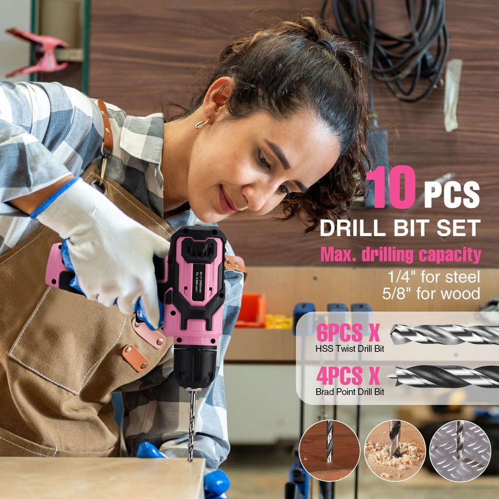 WORKPRO Pink /GrayPower Drill Set&Stackable Tool Box, 8V Cordless Drill Driver