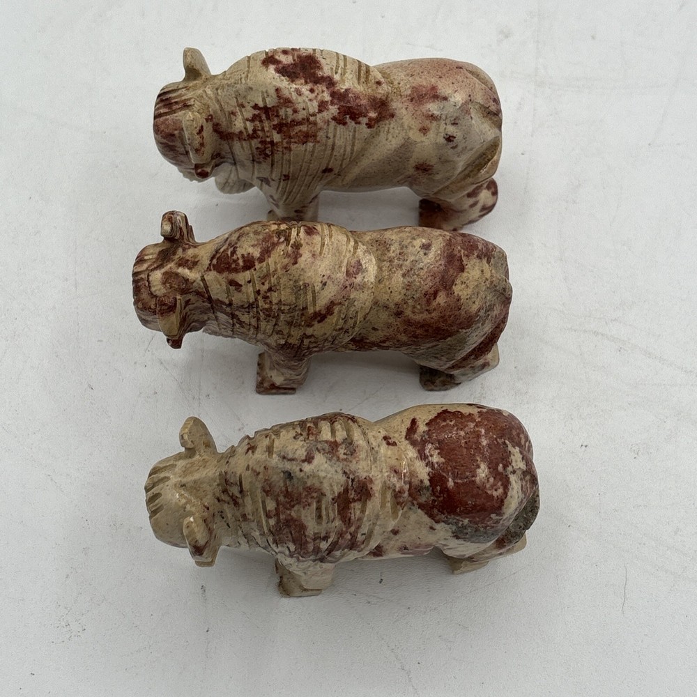 3 Soapstone Buffalo Hand Carved