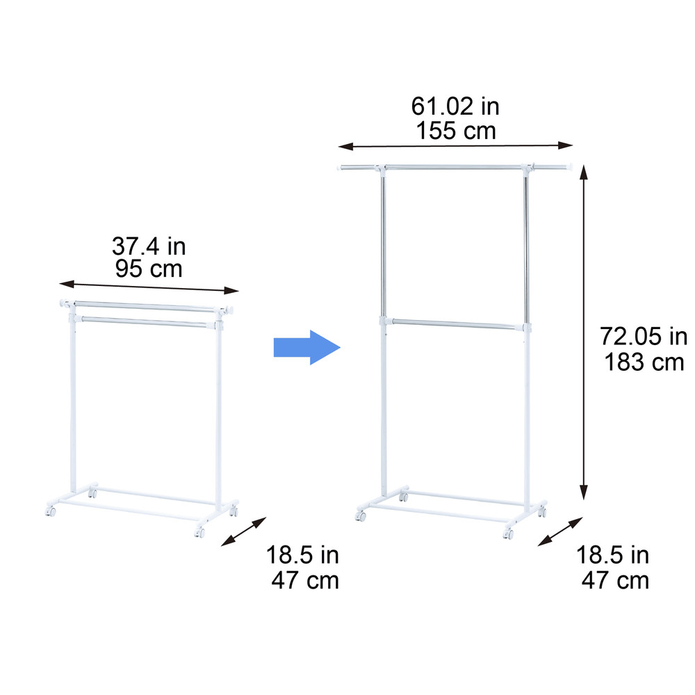 2-Shelf Garment Drying Clothes Rack - Adjustable Height, Locking Wheels, Metal