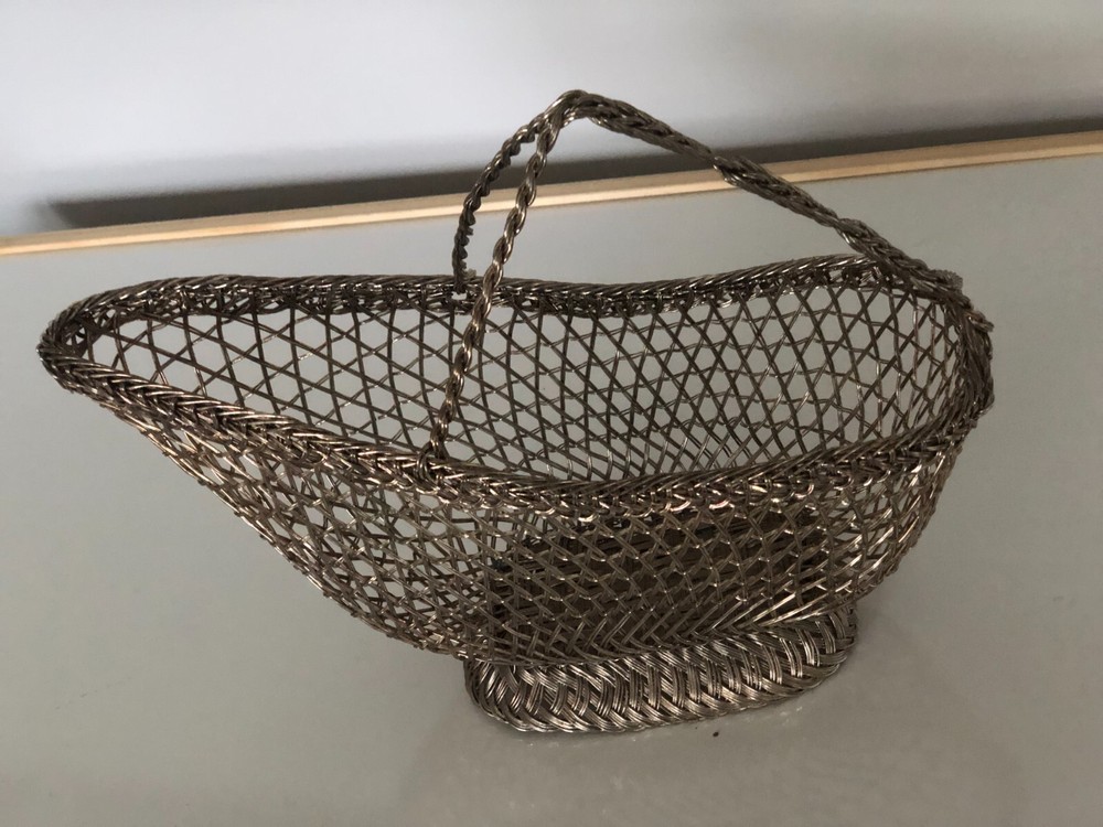 SILVER PLATED WICKER DESIGN BOTTLE HOLDER 11" LONG
