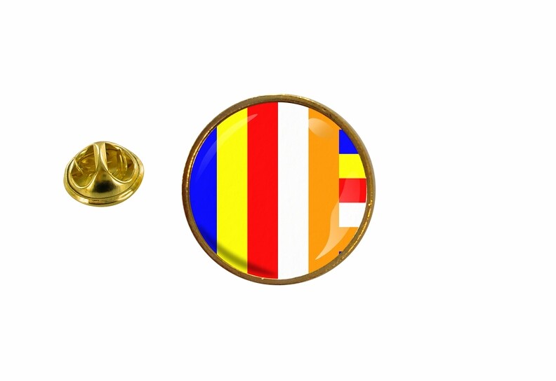 Buddhist Flag Round Badge Pin