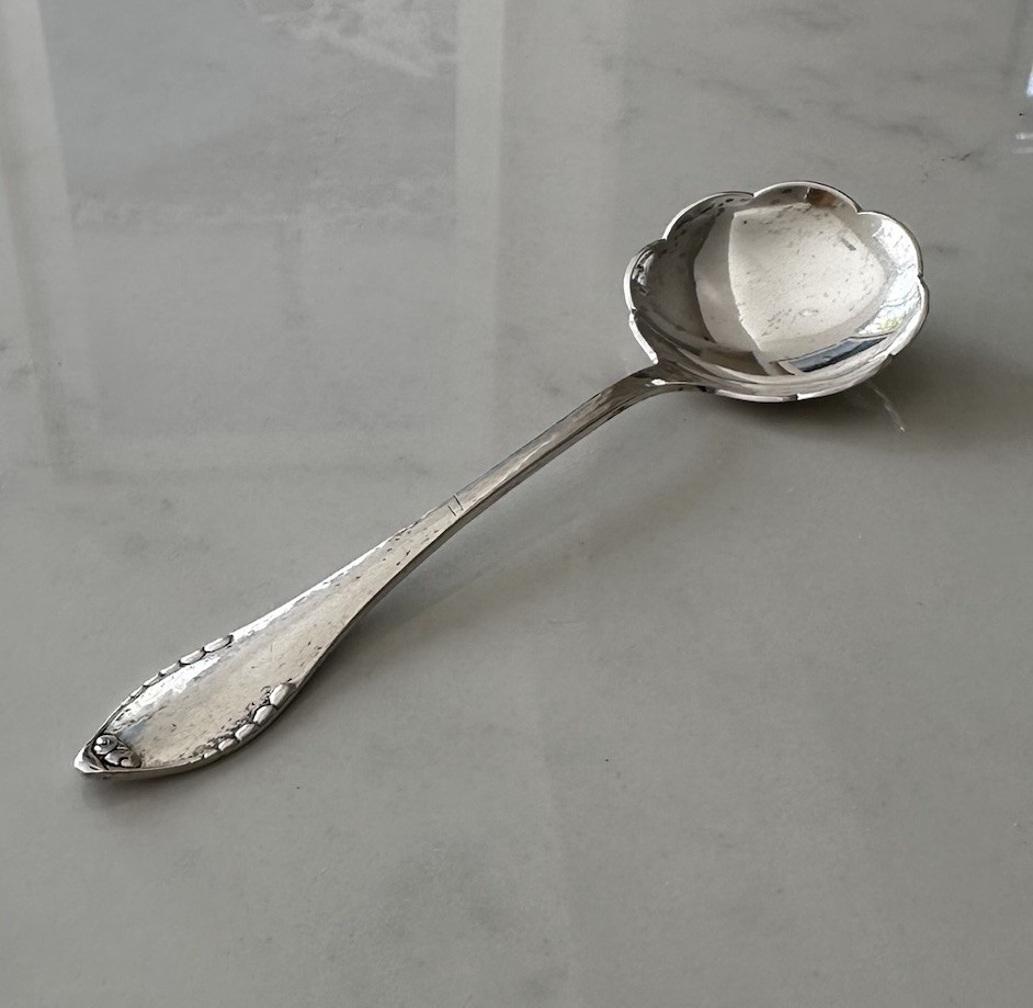 Silver Small Serving Or Cream Scalloped Spoon Danish Denmark 830 Silver Appx 5”