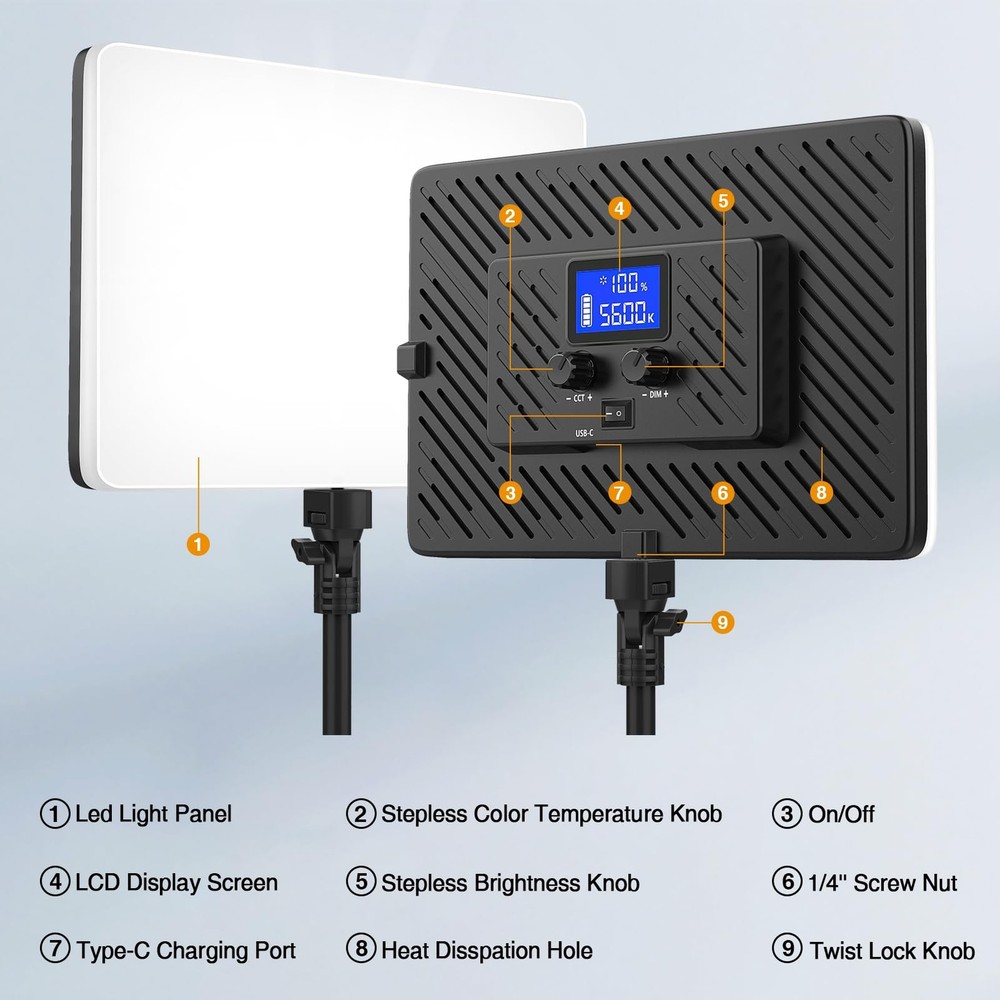 2 Pack Led Video Light Kit with Stand, Kmasic Photography Light Panel Built-i...