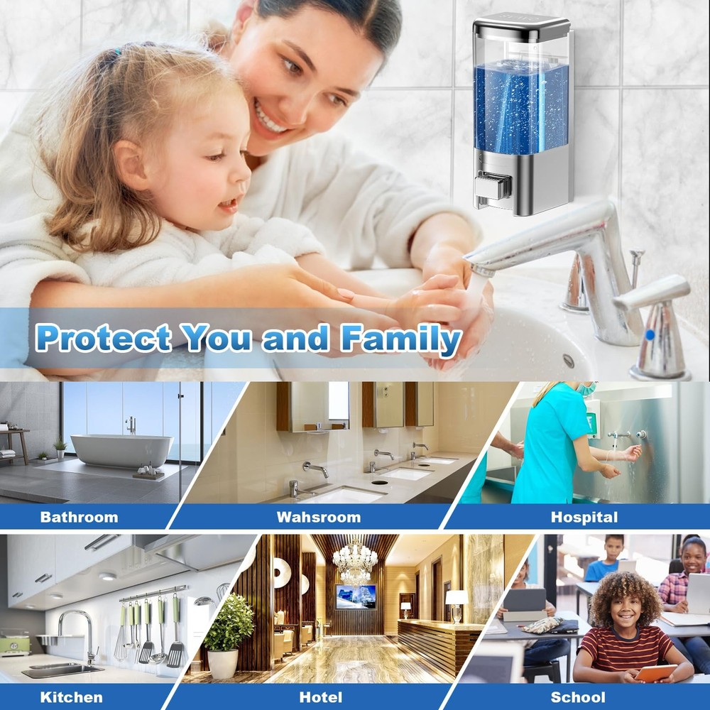 Wall Mounted Soap Dispenser - Manual Kitchen Bathroom Hand Soap Dispenser wit...