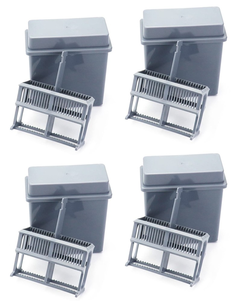 QWORK Microscope Slides Staining Jar and Rack, 24-Slots, 4 Pack, Grey