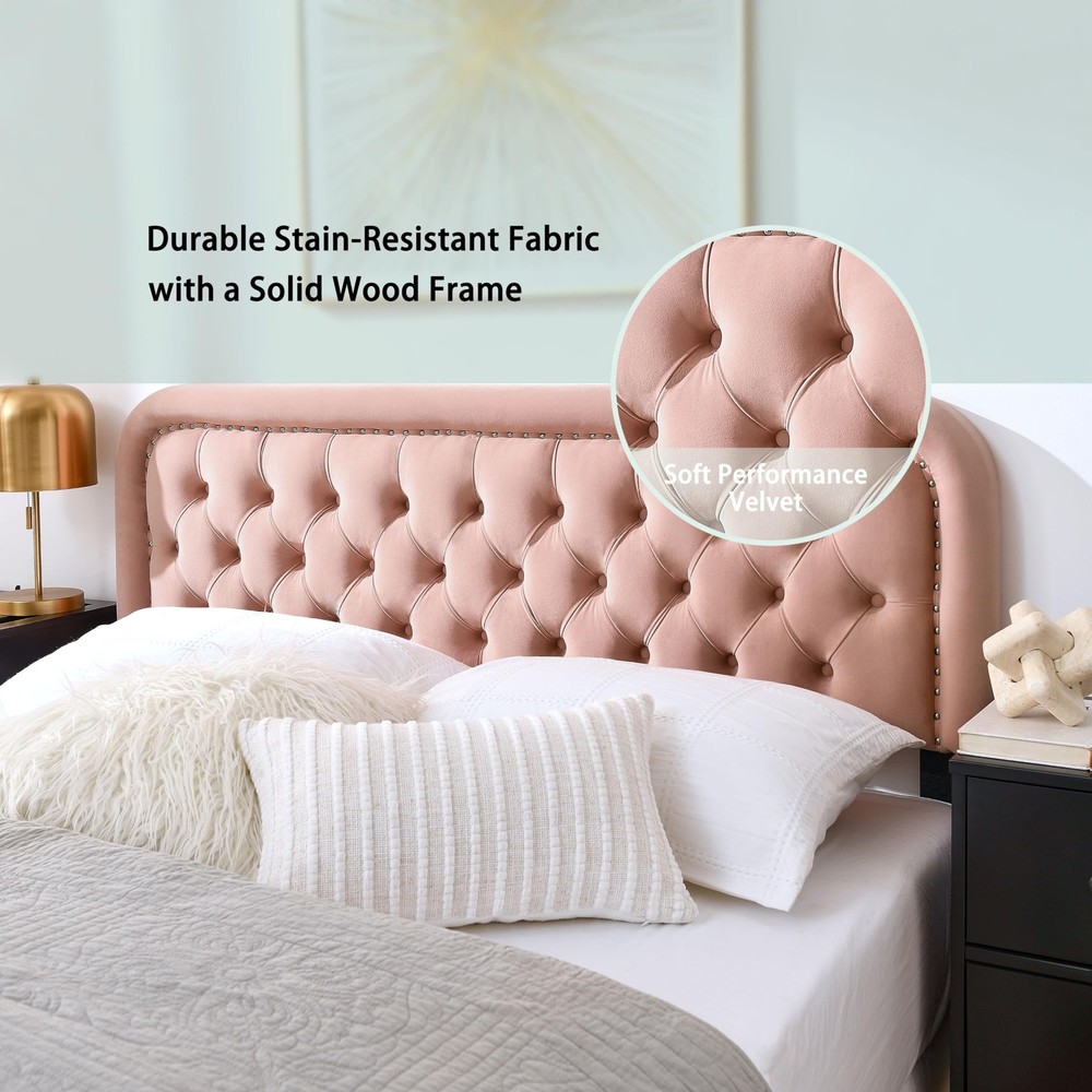 Beyetsea Tufted Upholstered Full Size Headboard only - Button Solid Wood Head...