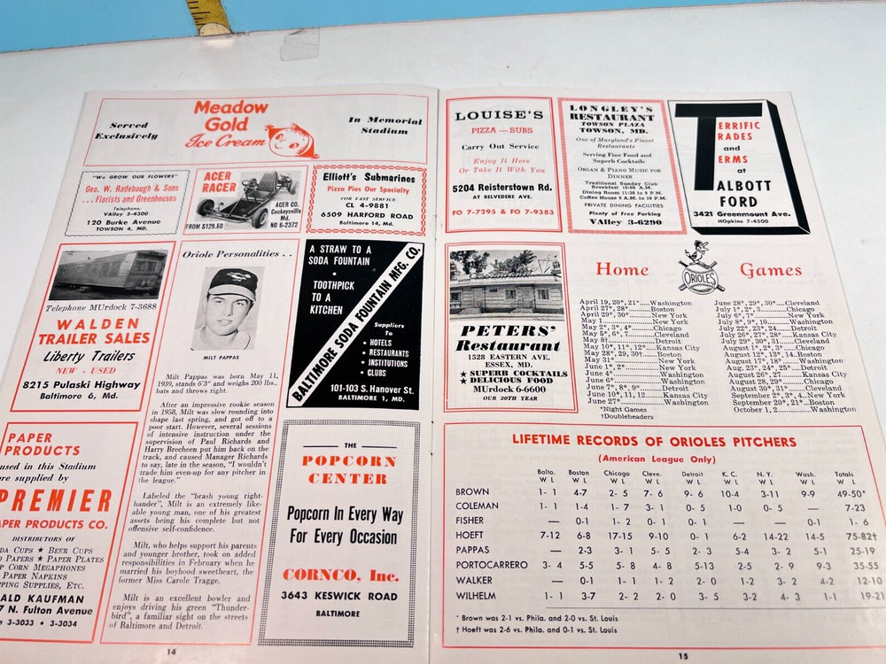 🔥 1960 Baltimore Orioles Baseball Program v White Sox Unscored HIGH GRADE!🔥