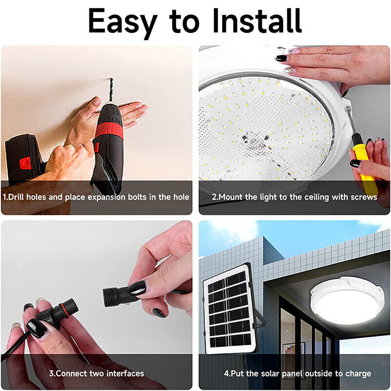 2PCS Solar Power Ceiling Pendant Light Remote Control Out/Indoor Lamp Waterproof