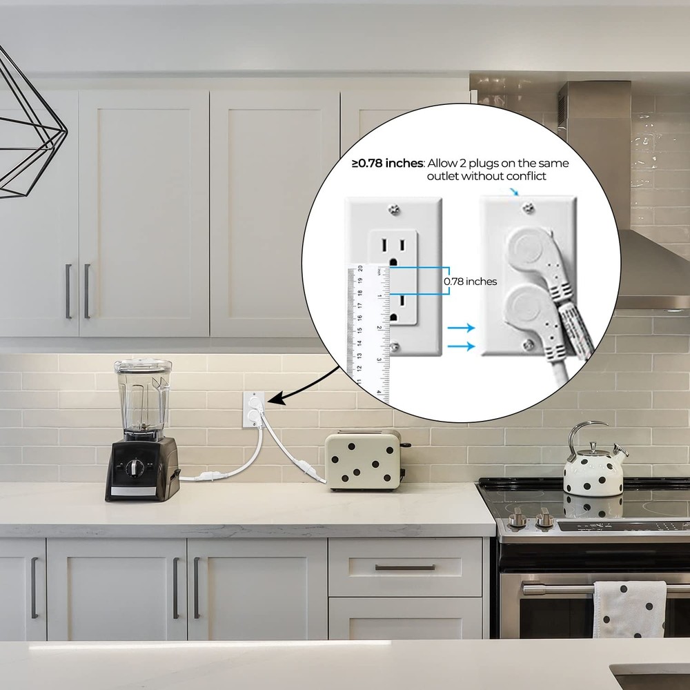FIRMERST 1875W Low Profile Flat Plug 2Ft Extension Cord 2 Feet-1 Pack, White