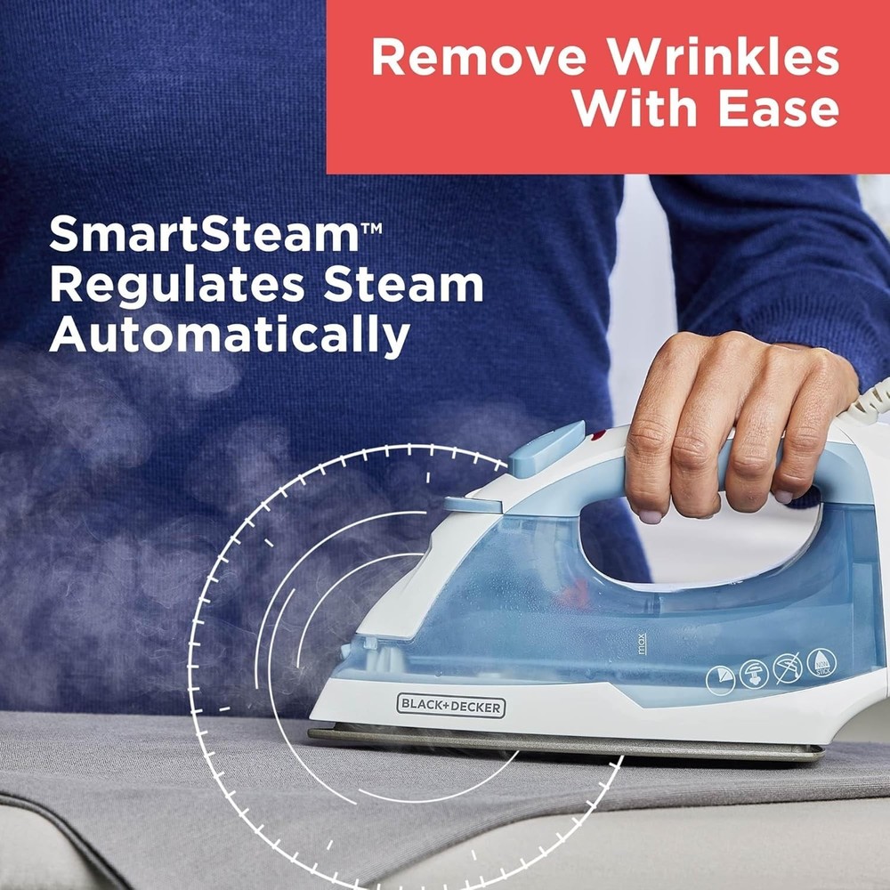 BLACK+DECKER Easy Steam Compact Iron for Clothes, Automatic Shutoff, Nonstick Pl