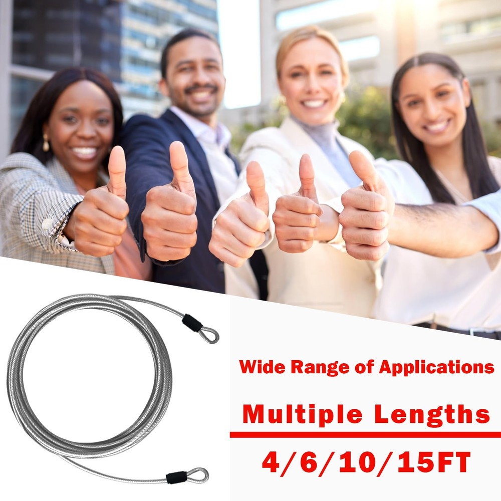 Flexible Steel Safety Cable, Luggage Lock Wire, Double Loop Ends, 2 Pack, Silver