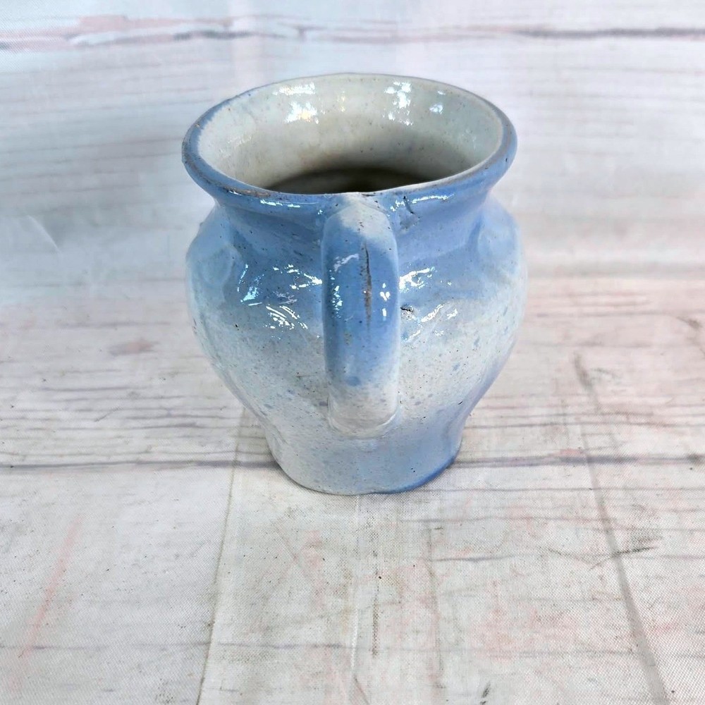 Vintage Blue White Ceramic Mug Small Pitcher Bird Design Handle