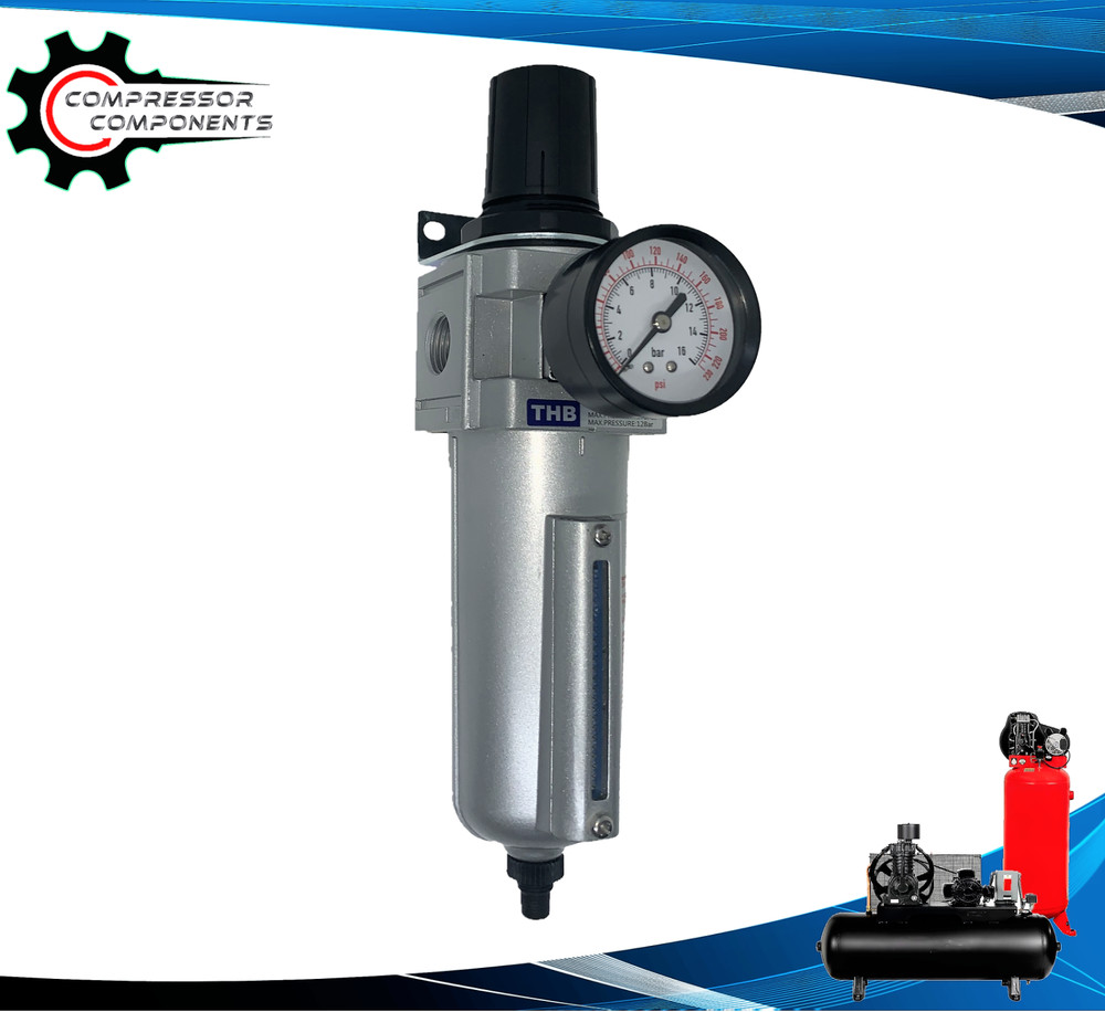 1/2" Air Pressure Regulator / Filter Combo With Auto Drain & 5 Micron Filter