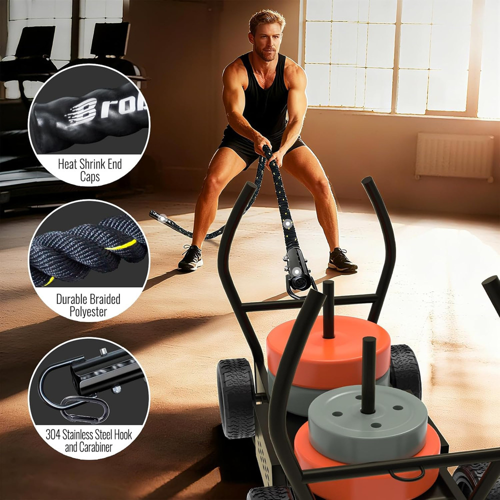 Weight Sled Pulling Rope 15FT/20FT/30FT/40FT, Trainer Physical Training Strength