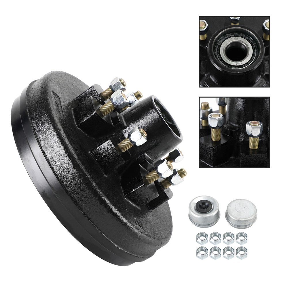 Trailer Hub and Drum Assembly for 7000 Lbs Axles - 12"-8 on 6-1/2" Pre-Greased