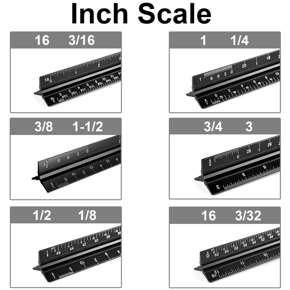 Architectural Scale Ruler, 12 Inch Aluminium Architect Scale Ruler, Imperial Met