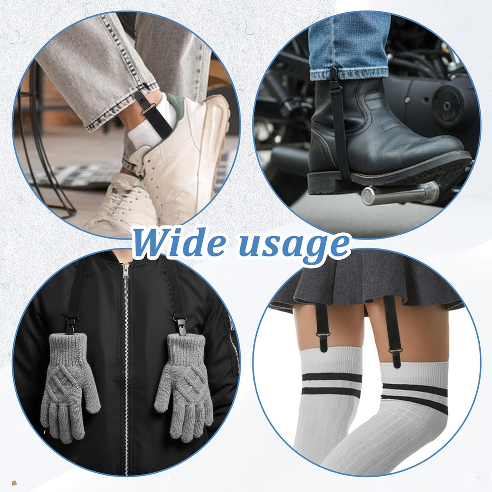 Adjustable Elastic Boot Straps with Clips for Tucking Pants - 4 Pack
