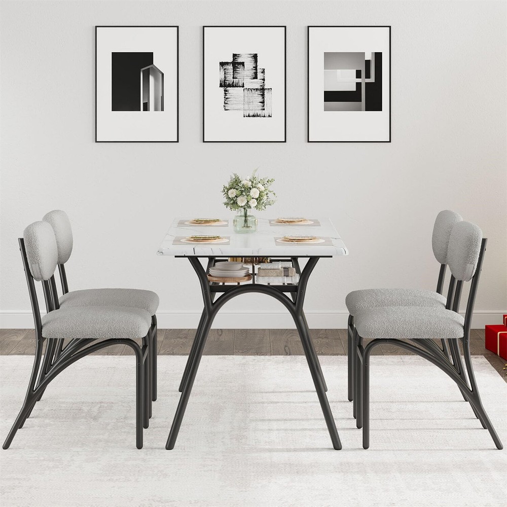 Modern Kitchen Table with Boucle Chairs for 4 Dining Table Set for Small Space