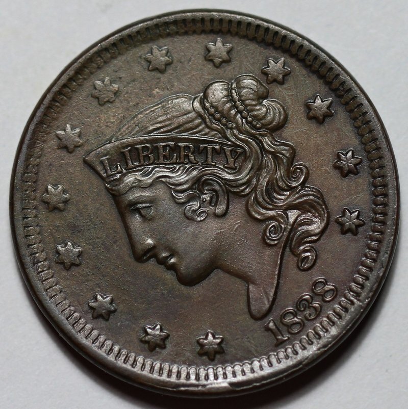 1838 Coronet Head Large Cent - Retoned - US 1c Copper Coin