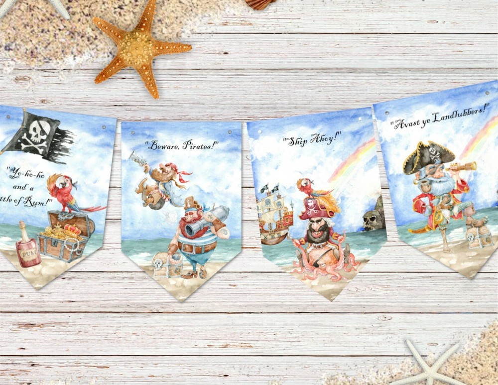 Pirate Bunting Banner & Ribbon   - 8 Flags