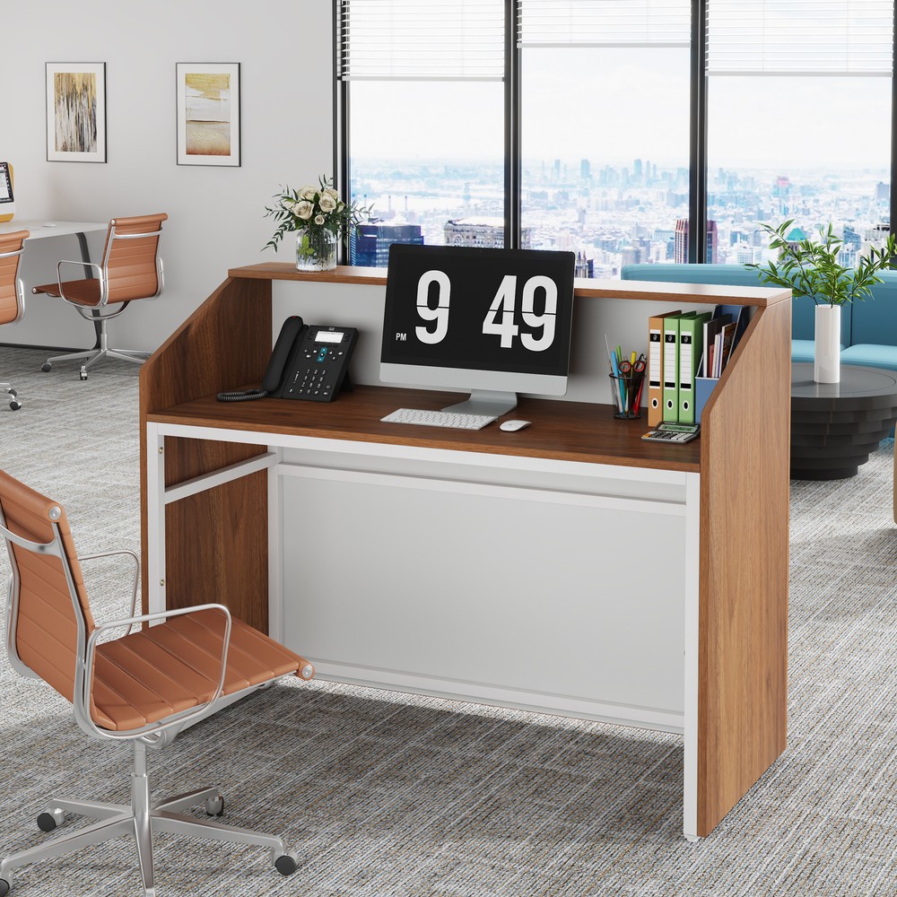 Tribesigns Modern Reception Desk Front Desk Retail Counter with Cable Grommet