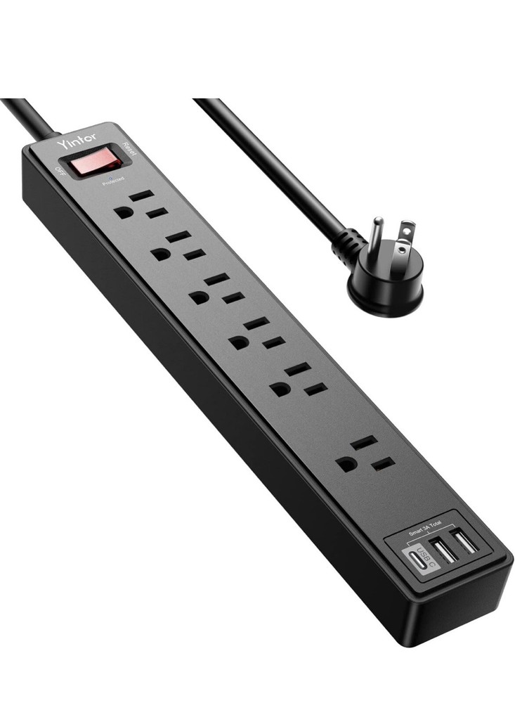 6-Outlet Surge Protector Power Strip | 6ft Cord | Electrical Extension | USB