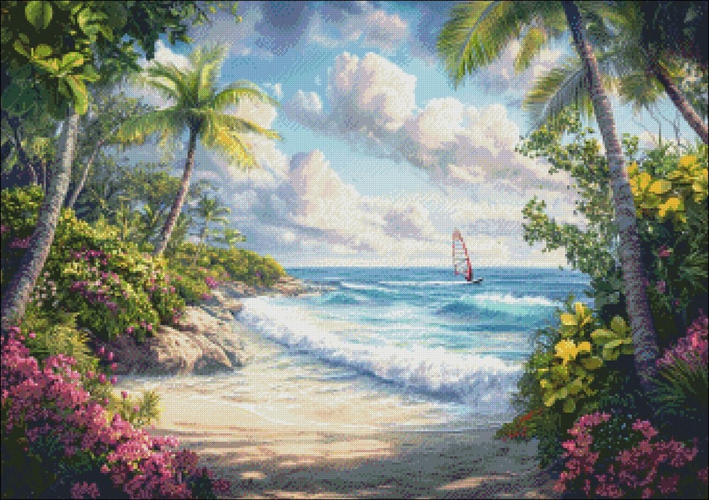 Windsurfing on Cabarete - DIY CHart Counted Cross Stitch Patterns Needlework DMC