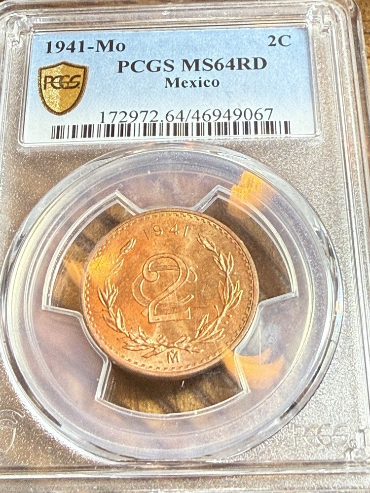1941 -Mo Mexico 2 Centavos PCGS MS64 RD Red