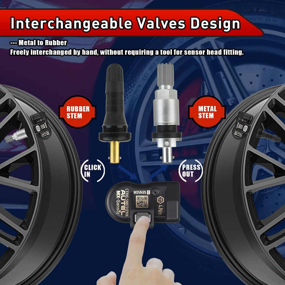 4pcs Autel MX-Sensor 2 in 1 Programmable TPMS Sensor for Universal Tire Pressure