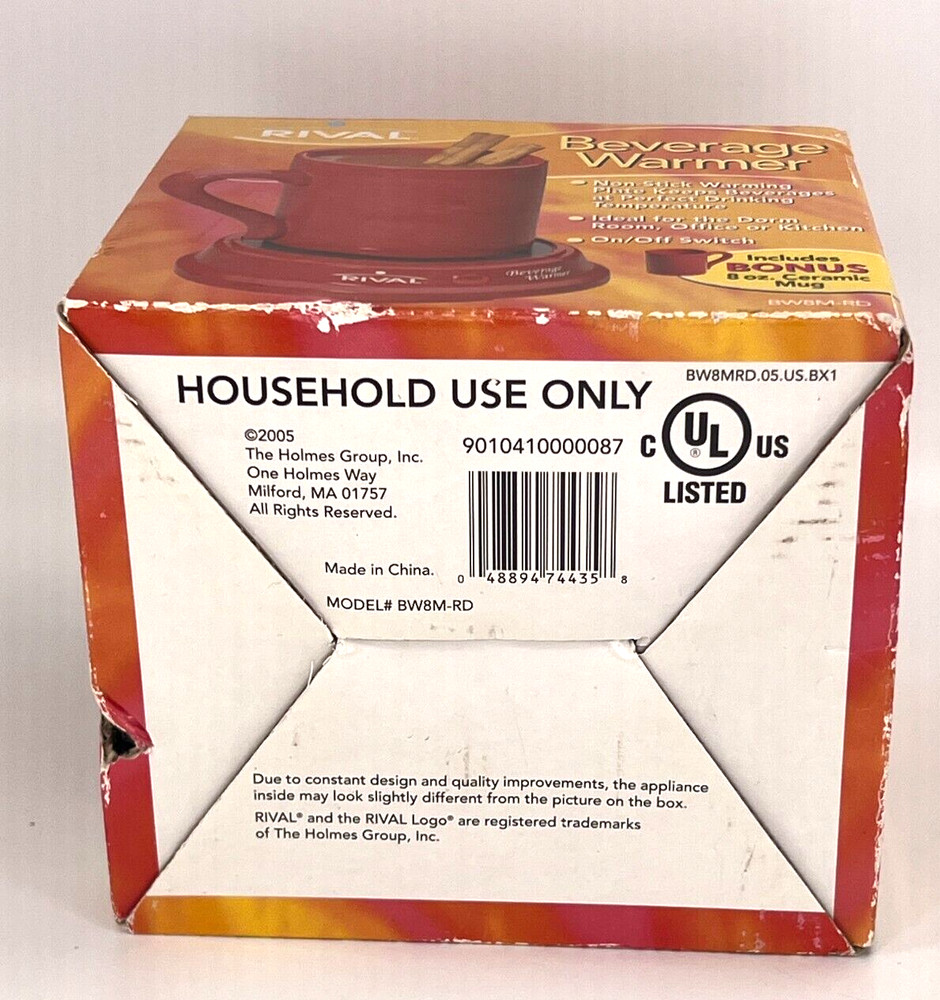 Rival Beverage Warmer Coffee Tea Warming Plate Ceramic Mug Red NOS Sealed