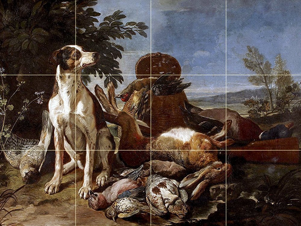 STILL LIFE WITH A HOUND Tile Mural Kitchen Bathroom Backsplash Ceramic 17x12.75