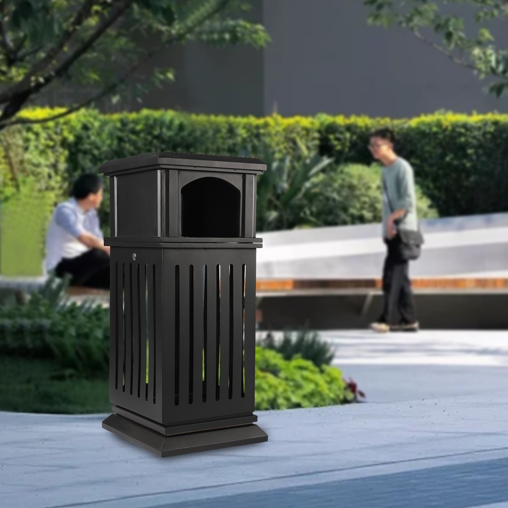 Trash Can Outdoor Dark Black Garbage Enclosure with Locking Lid Open Top inside