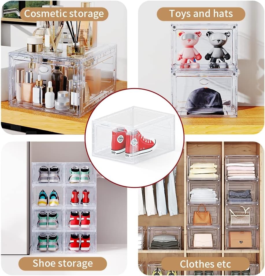 US 15 Clear Entryway Shoe Storage Boxes Stackable XXL 8 Pack Clear Shoe Boxes