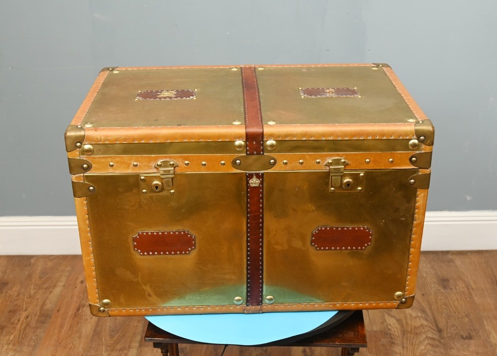 Large Steamer Trunk Box Copper Luggage Case Table