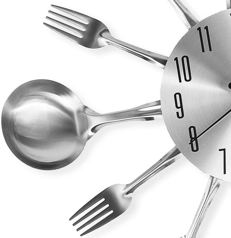 14 Inch Cutlery Kitchen Wall Clocks with Fork and Spoon Dial, Silent Clock Movem