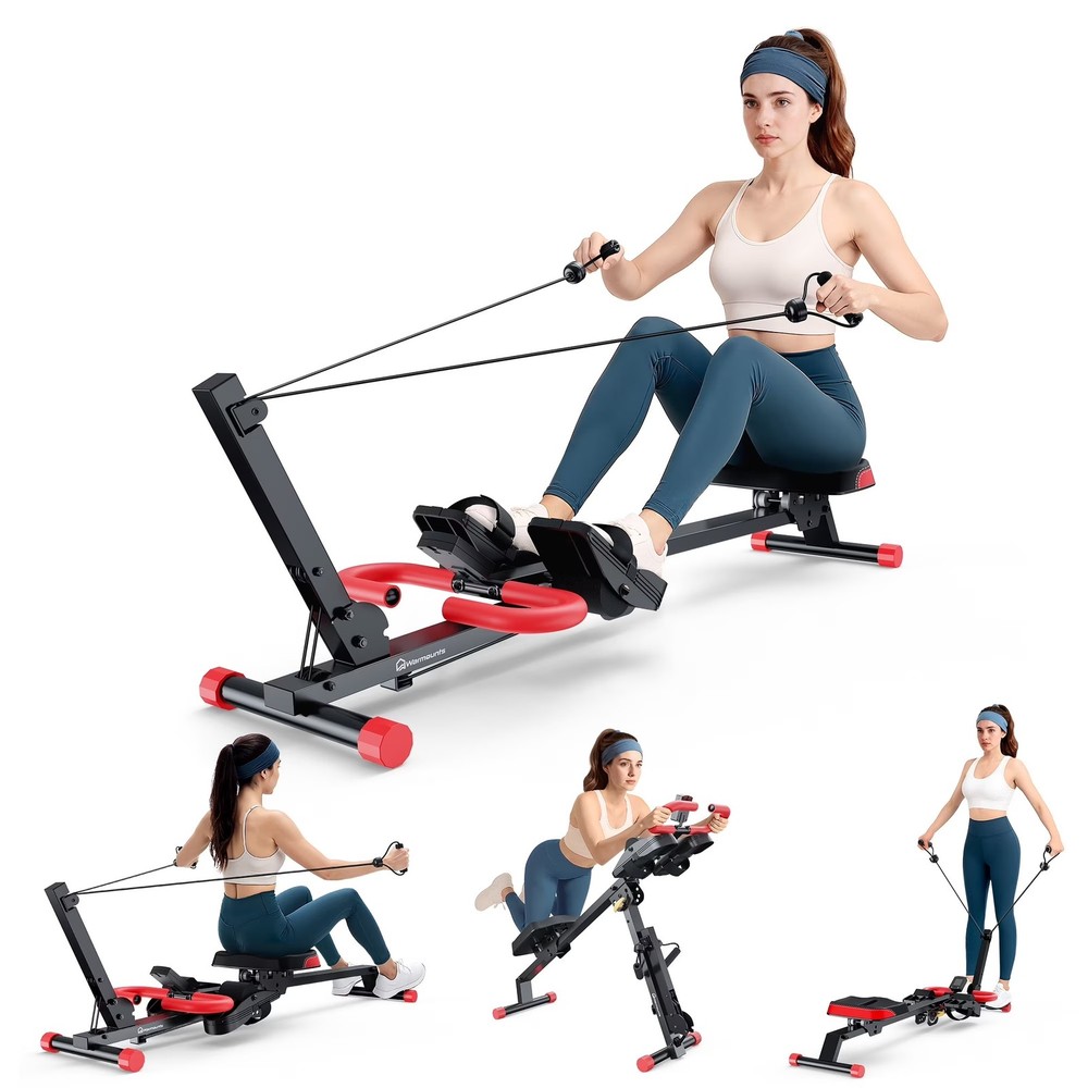 WARMOUNTS 4 in 1 Rowing Machine, Foldable Rower Machine with 4 Adjustable