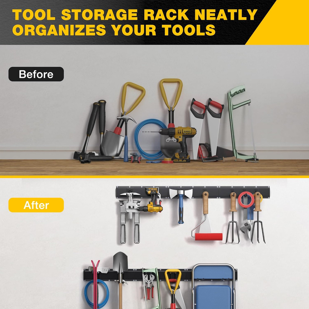 Heavy-Duty Garage Tool Organizer with 96" Rails & 13 Adjustable Hooks