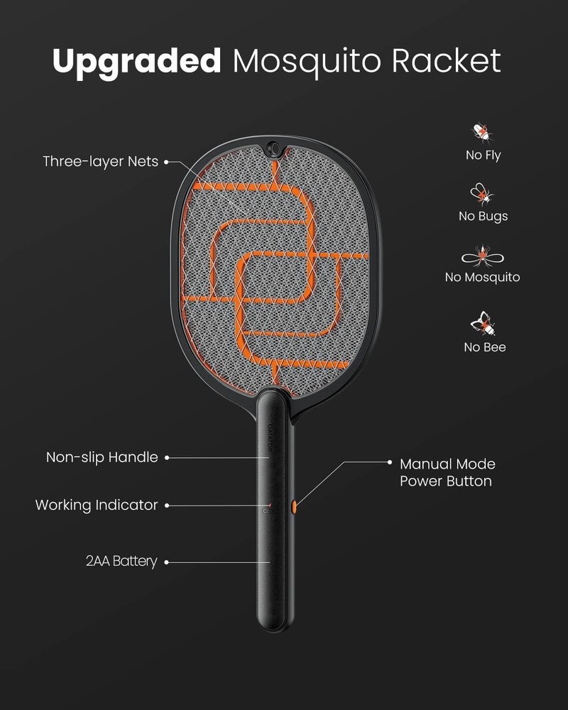 Ergonomic Handheld 3800V Fly Swatter - Effective Bug Zapper for Every Setting