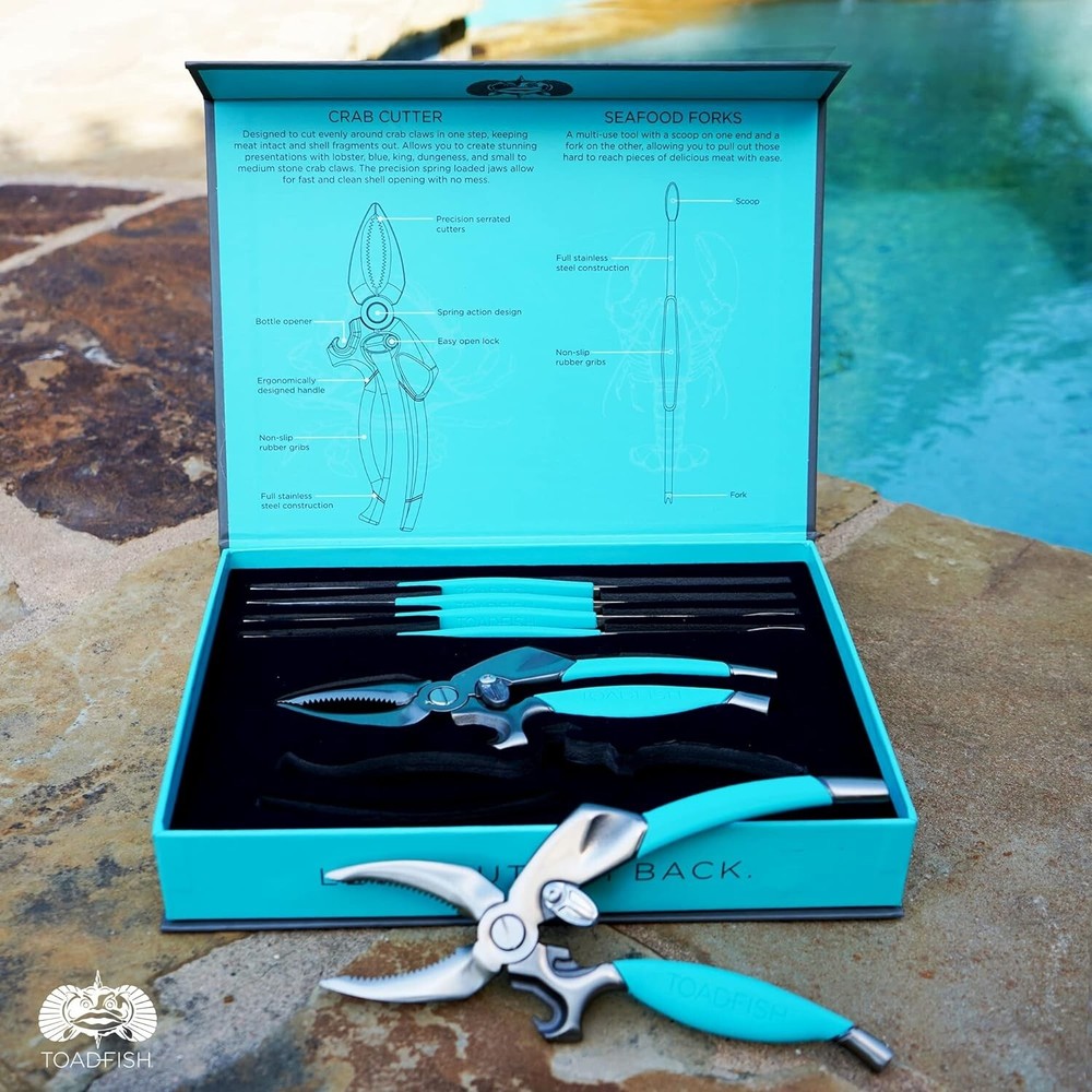 Crab & Lobster Seafood Tool Set - 2 Shell Crackers With Cutters & 4 Multi-Use...