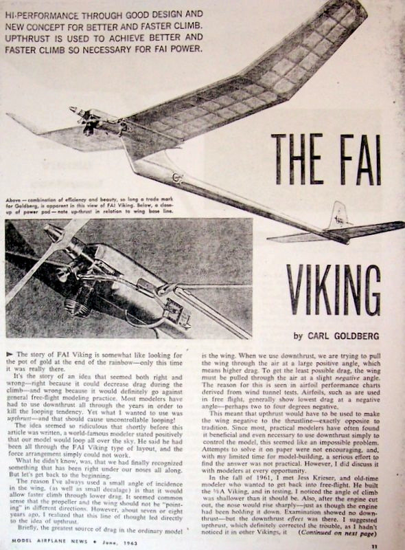 Carl Goldberg's VIKING .15 PLAN + CONSTRUCTION ARTICLE 65" FF Model Airplane