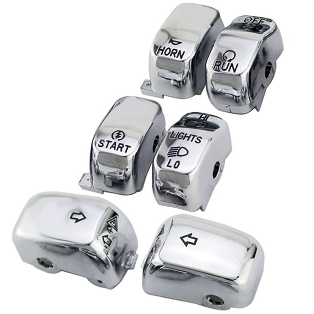 6pcs Chrome Hand Control Switch Button Cap For Harley Softail Dyna 1996-2010 US