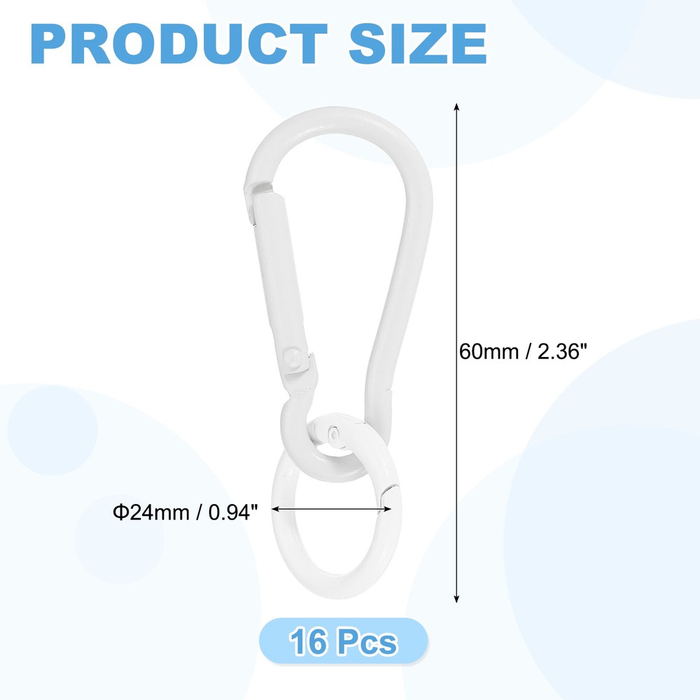 16Pcs Spring Snap Clip, Keychain Clips Buckle with O Ring, White