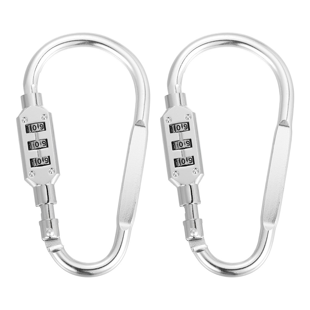 2 Pcs 4.8" x 2.4" D-Shaped 3-Digit Code Combination Lock D-Ring Clip, Silver