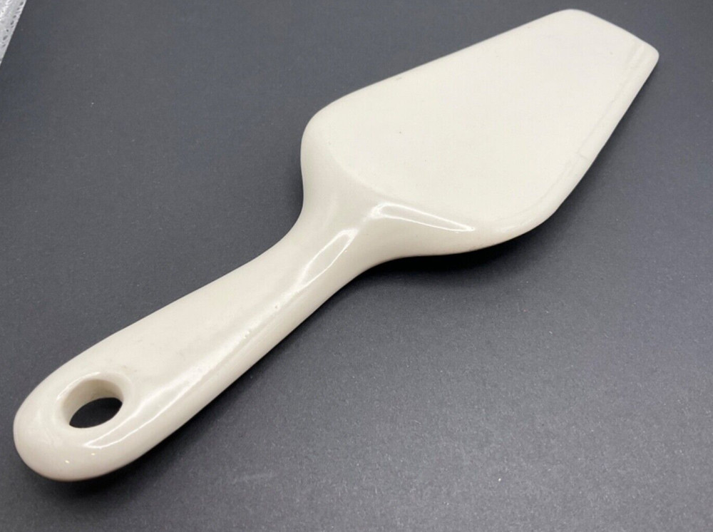 Solid Ceramic Cake Pie Server 9 1/2" Beige with Flowers