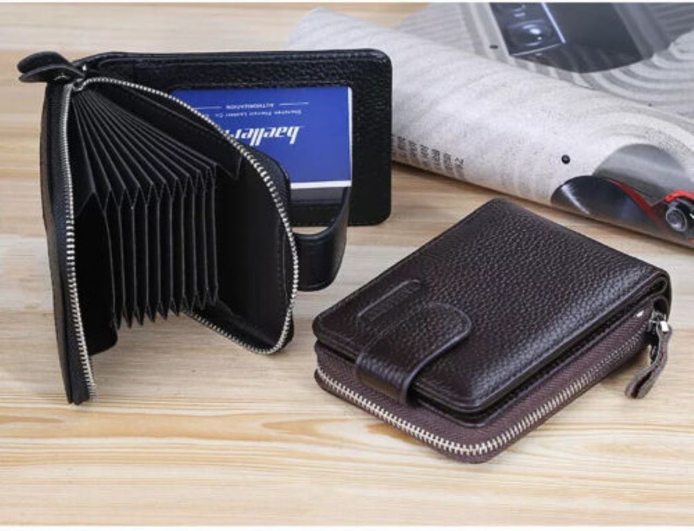 Men's Wallet RFID Blocking Credit Card RFID Blocking Zipper with ID Window