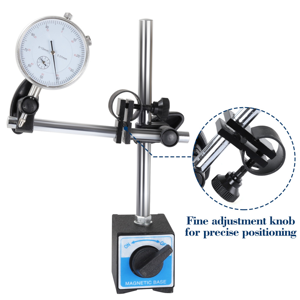 Precision Dial Indicator with Magnetic Base Holder Fine Adjustable Long 0.01"