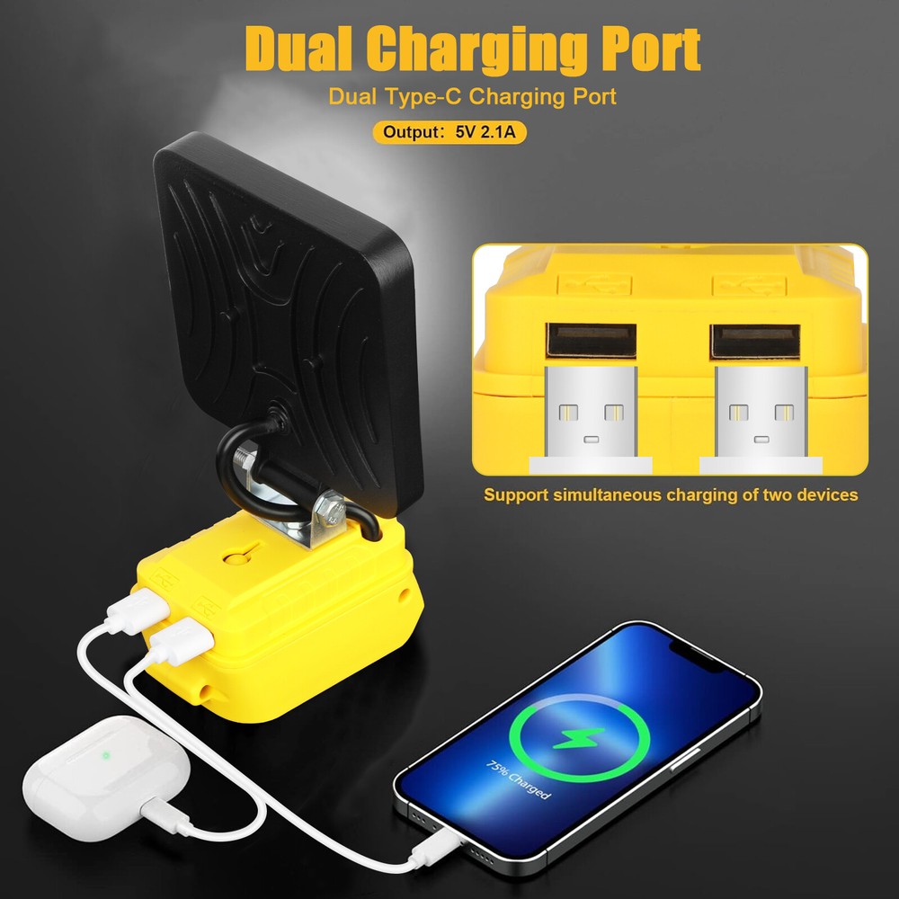 2 Pack 60W 20V LED Work Light Flashlight for De walt 20V Battery with USB Output